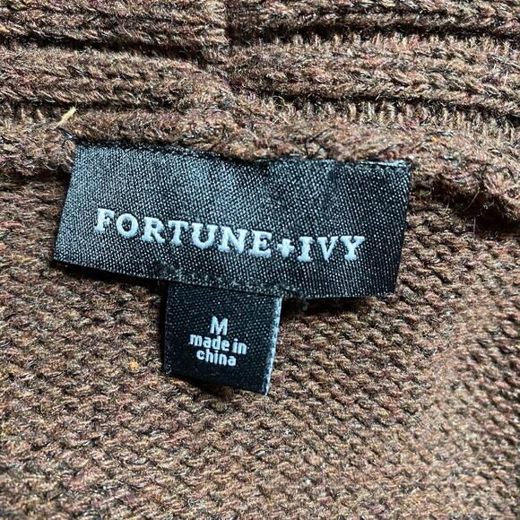 Fortune + Ivy Brown Tab Button Open Front Shimmery Cardigan M Medium NWOT - Picture 7 of 8